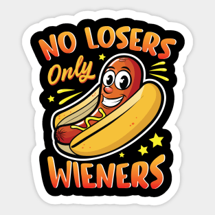 No Losers Only Wieners Funny Hot Dog Graphic Sticker